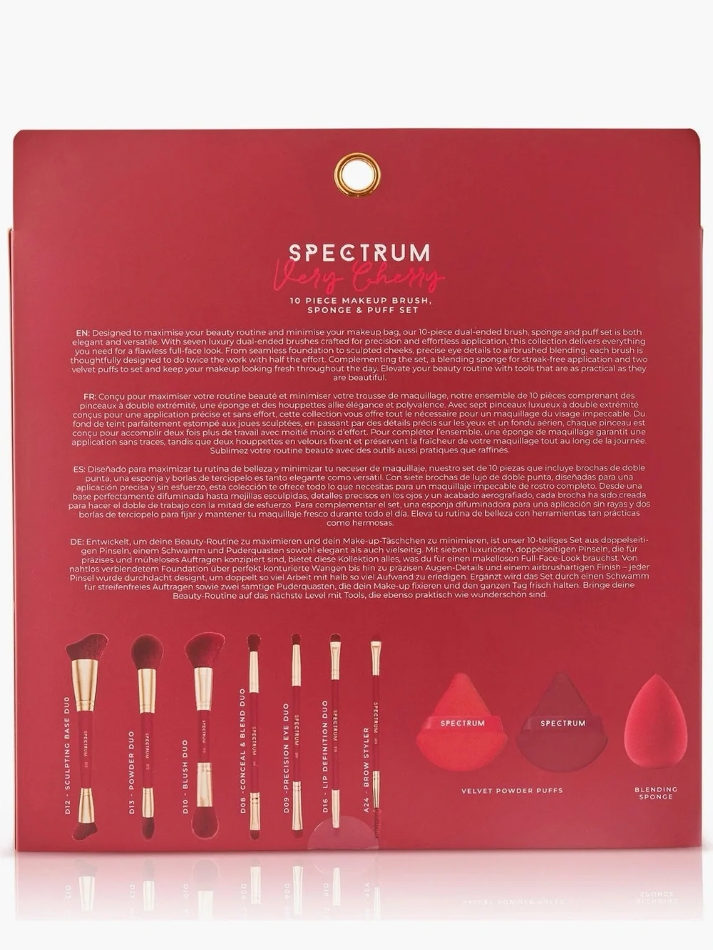 Spectrum Very Cherry Red 10-Piece Makeup Brush, Sponge & Puff Set